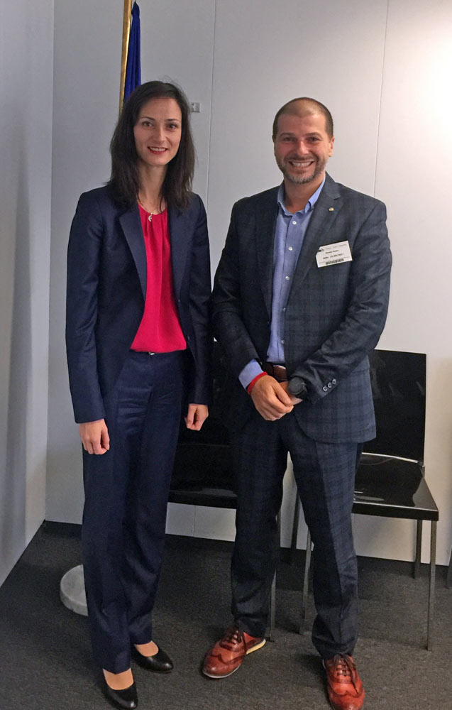 Dr. Plamen Russev with the European Commissioner for Innovation, Research, Culture, Education and Youth, Mariya Gabriel. 