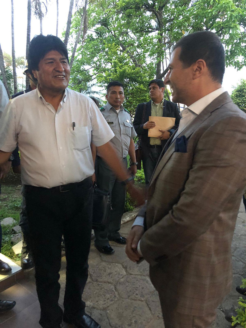 Plamen Russev with the President of Bolivia - Evo Morares (Bolivia 2018)