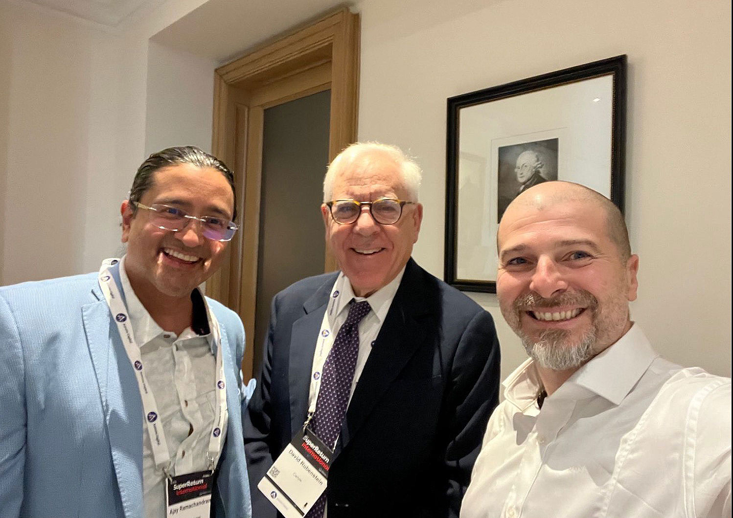 Plamen Russev with David Rubenstein and Ajay Ramachandran at Super Return in Berlin